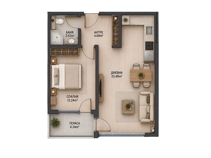 Floor plan of a 2 bedroom apartment